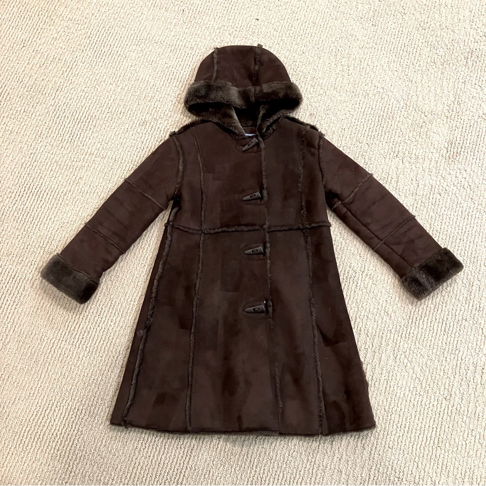 Like New Copper Key Girls Faux Shearling Suede Toggle Overcoat Coffee
